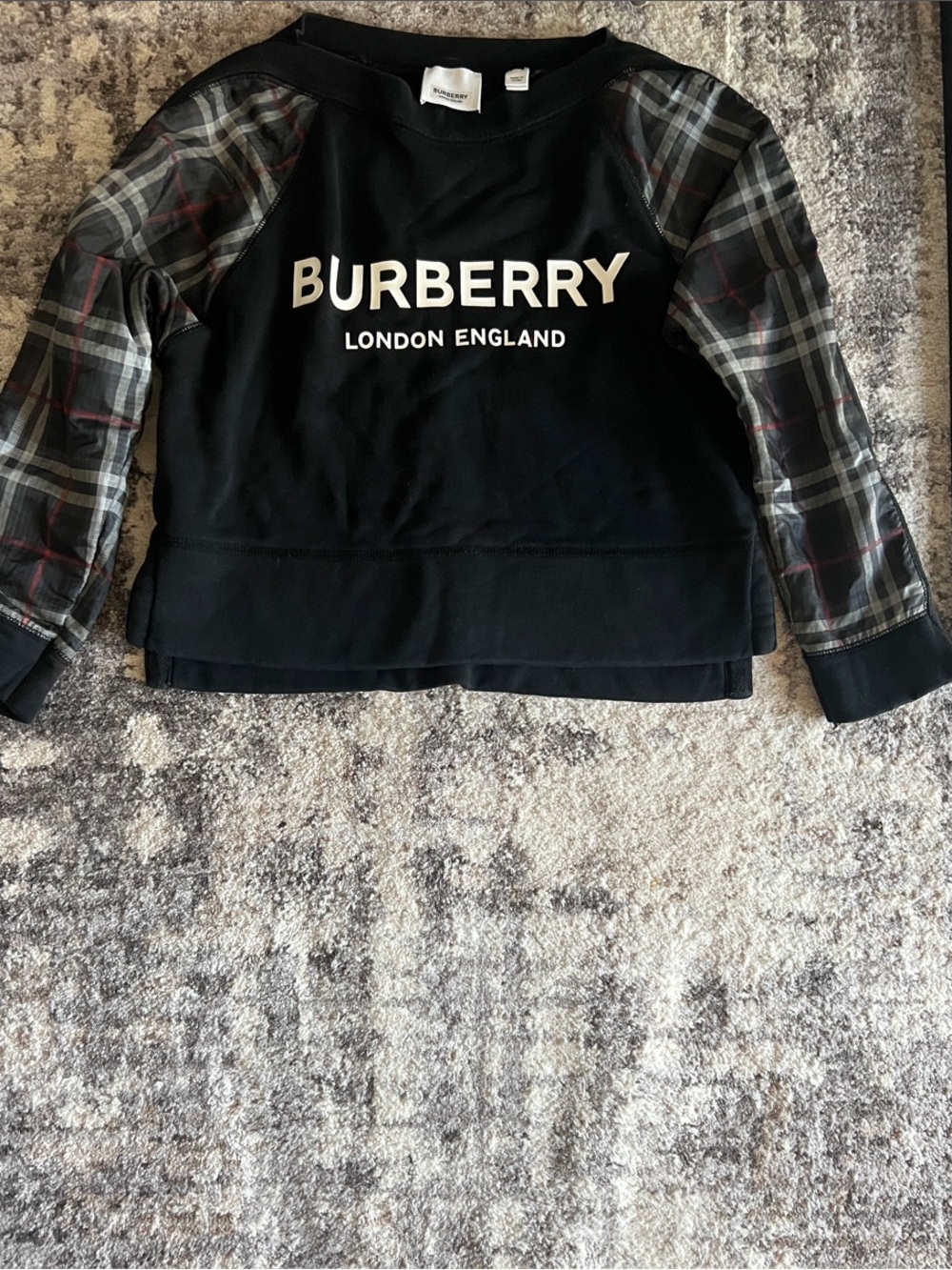 Burberry Black Sweatshirt with Plaid Sleeve Detail